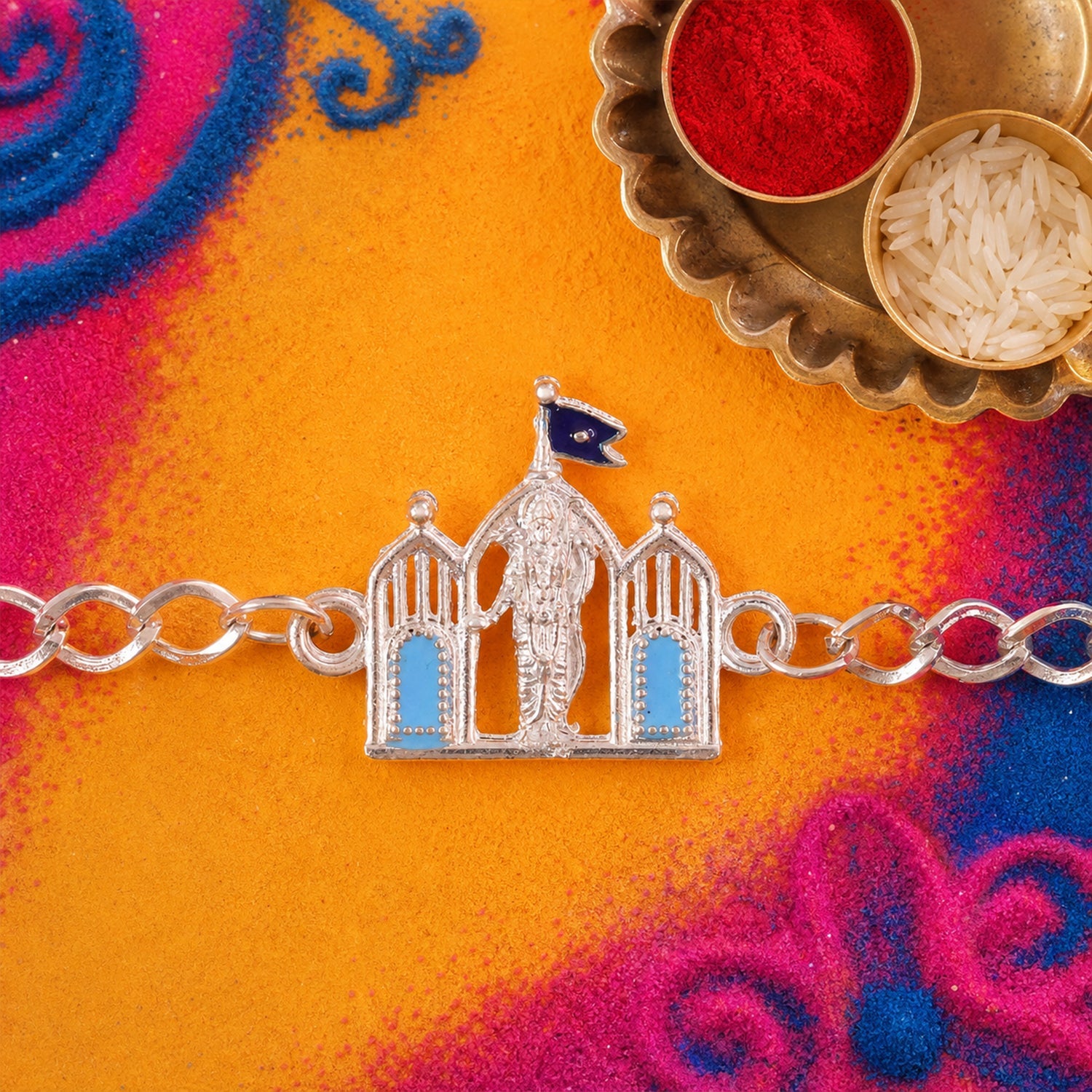 Temple Shree Ram Motif Chain Style Devotional Pattern Traditional Rakhi