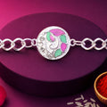Round Pastel Meenakari Enamel Crystal Silver Chain Designer Rakhi