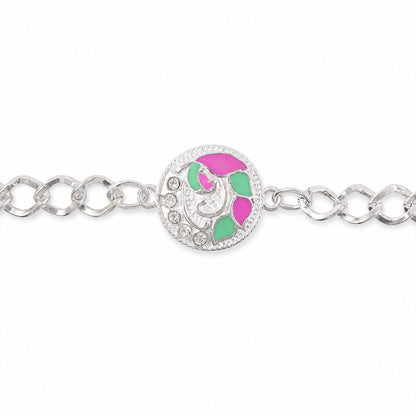 Round Pastel Meenakari Enamel Crystal Silver Chain Designer Rakhi