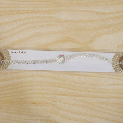 Round Pastel Meenakari Enamel Crystal Silver Chain Designer Rakhi