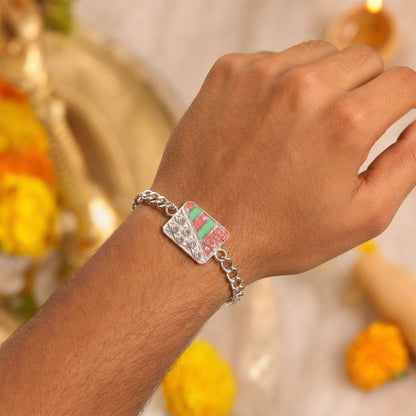 Rectangular Kundan Chain Style Festive Motif Pattern Brother Rakhi