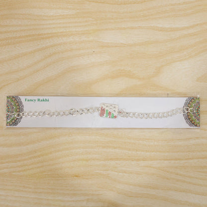 Rectangular Kundan Chain Style Festive Motif Pattern Brother Rakhi