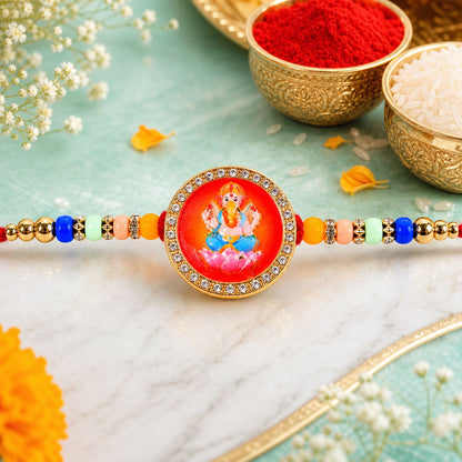 Devotional Blessing Beaded Rakhi with Sacred Round Charm (2 Pc)