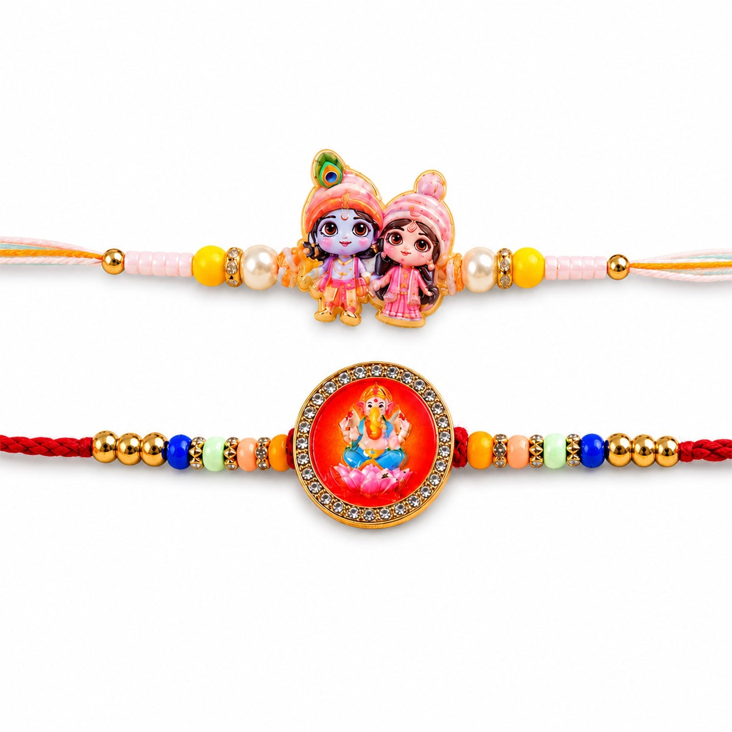 Devotional Blessing Beaded Rakhi with Sacred Round Charm (2 Pc)
