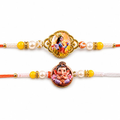 Ganpati Kids Pearl Beaded Rakhi Pair with Playful Charm (2 Pc)