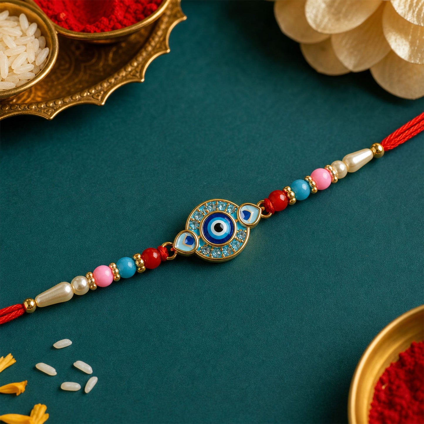 Peacock Motif Kids Beaded Rakhi Combo with Festive Charm (2 Pc)