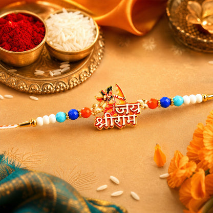 Devotional Motif Beaded Rakhi with Lovely Sacred Center Charm (3 Pc)