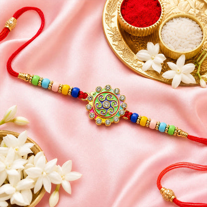 Floral Swirl Kundan Beaded Rakhi with Ornamental Work (3 Pc)