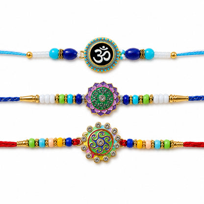 Floral Swirl Kundan Beaded Rakhi with Ornamental Work (3 Pc)