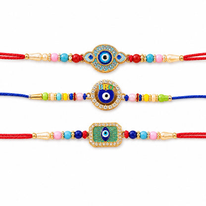 Evil Eye Beaded Rakhi with Protective Motif Design (3 Pc)