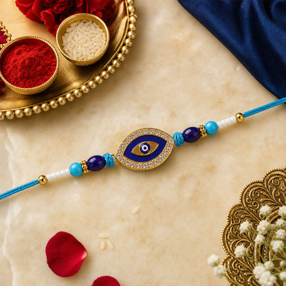 Oval Evil Eye Beaded Rakhi with Pearl Accent Work (3 Pc)