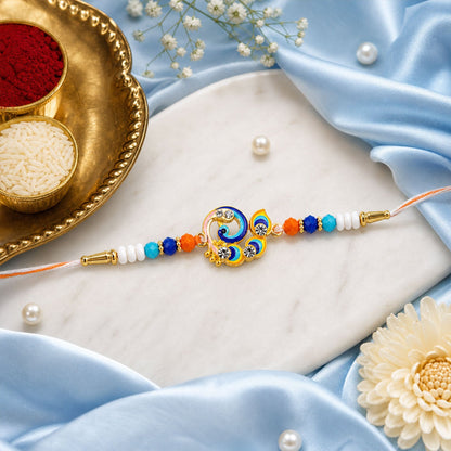 Peacock Motif Beaded Rakhi with Kundan Pattern Work (3 Pc)