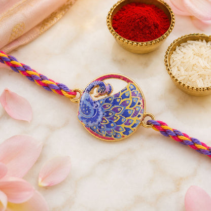 Peacock Stone Beaded Rakhi with Elegant Kundan Work (3 Pc)