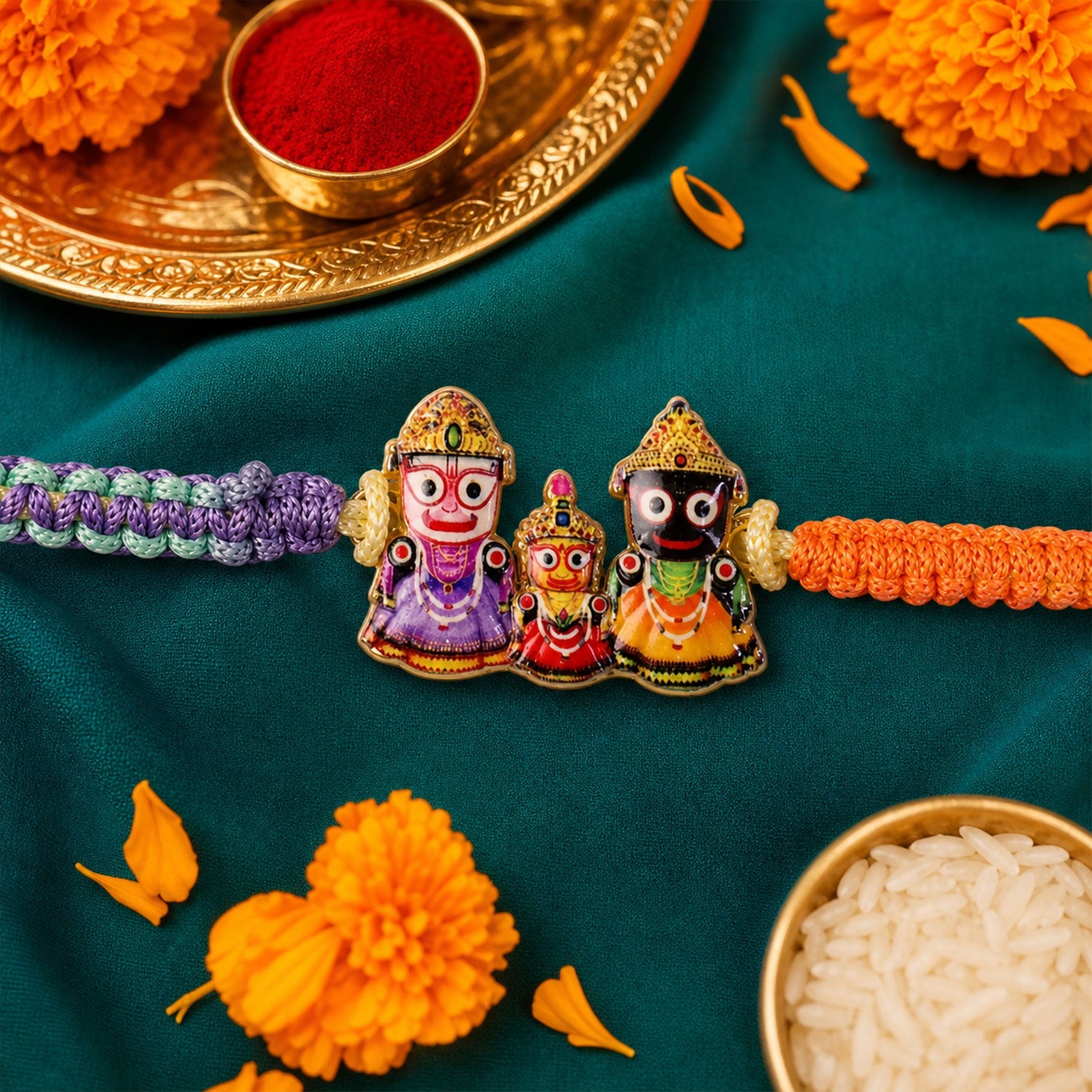 Devotional Charm Rakhi with Colorful beads (3 Pc)