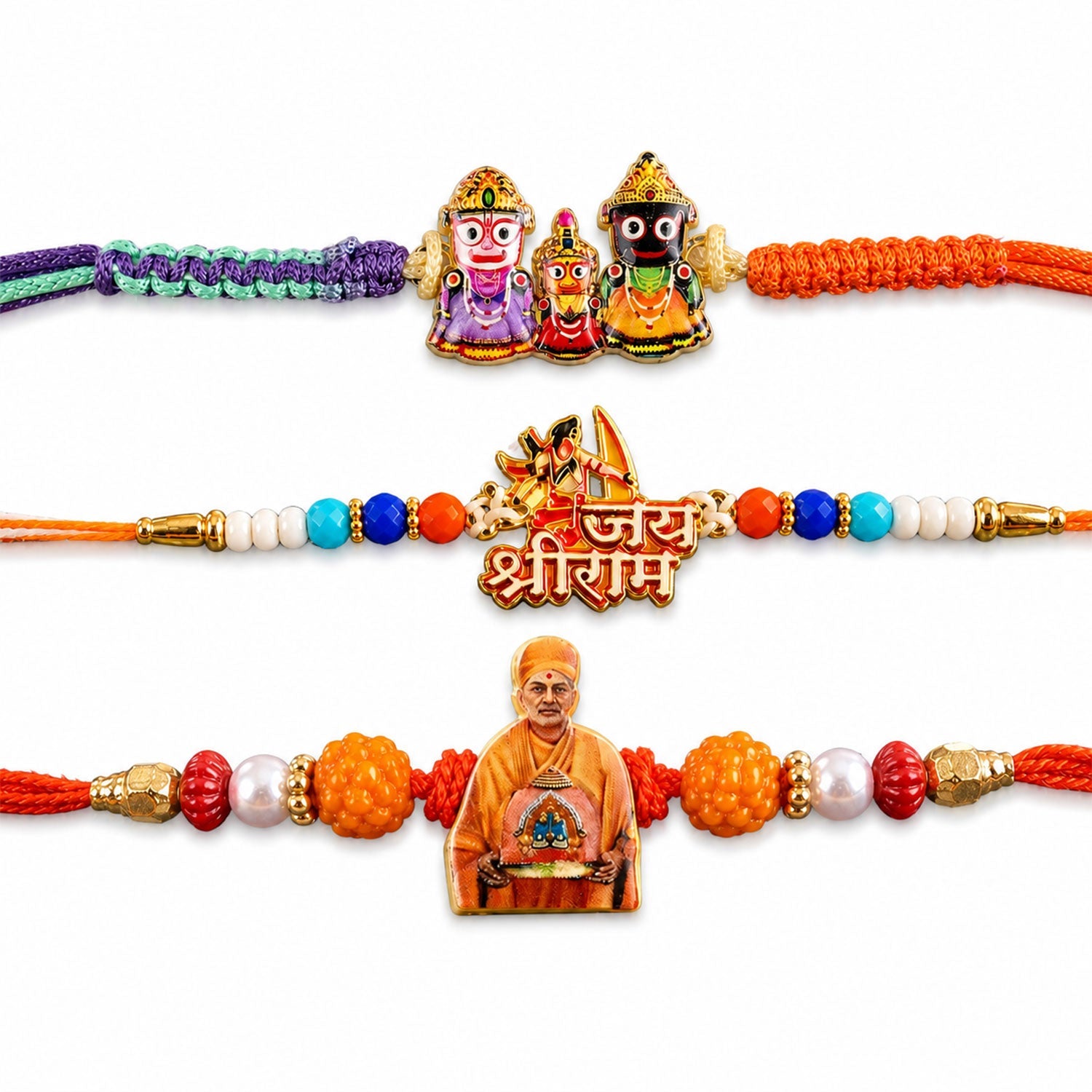 Devotional Charm Rakhi with Colorful beads (3 Pc)