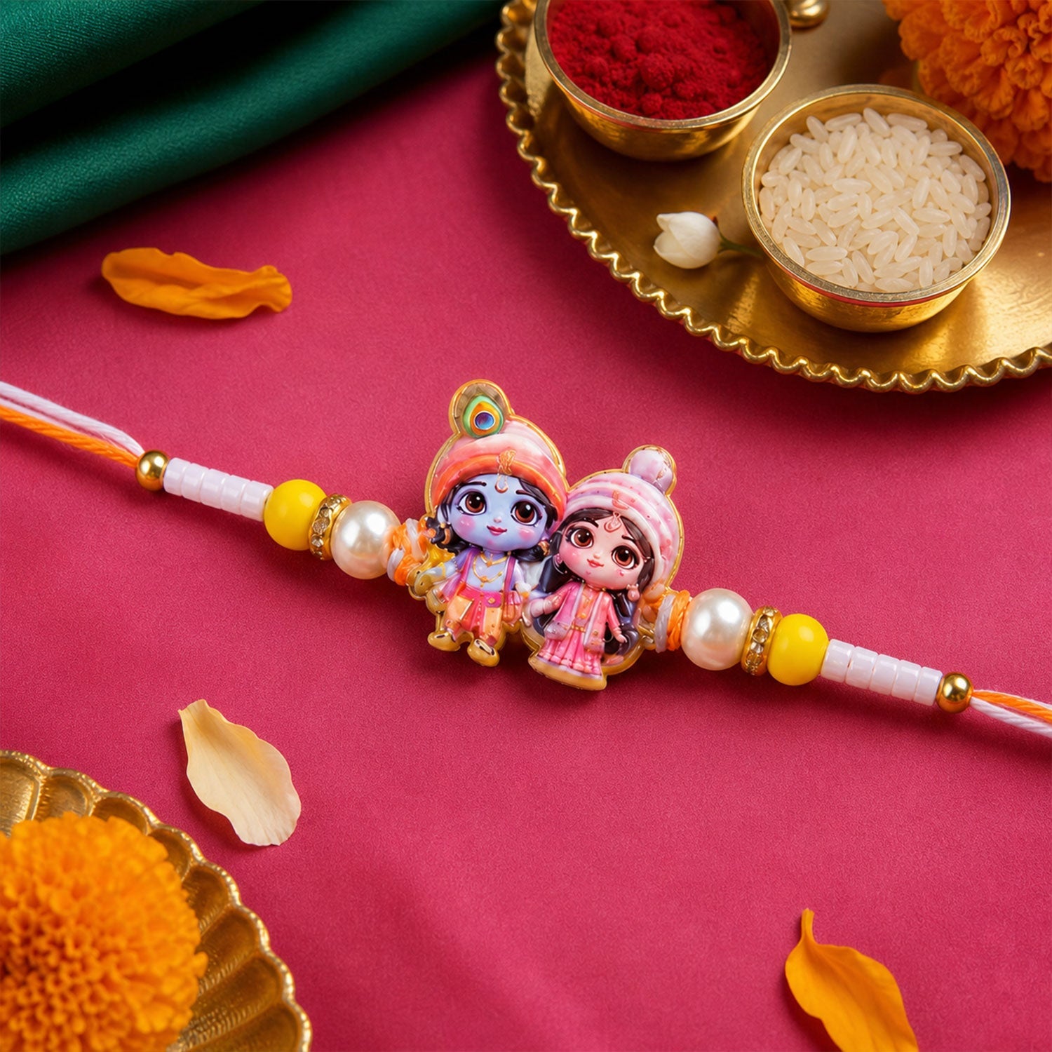 Radha Krishna Kids Beaded Rakhi with Playful Charm (3 Pc)