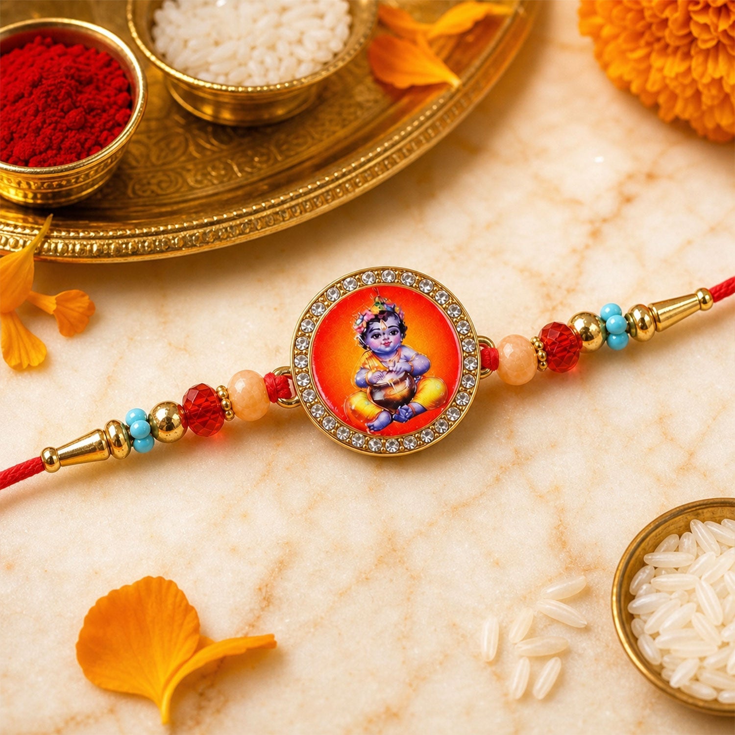 Radha Krishna Kids Beaded Rakhi with Playful Charm (3 Pc)