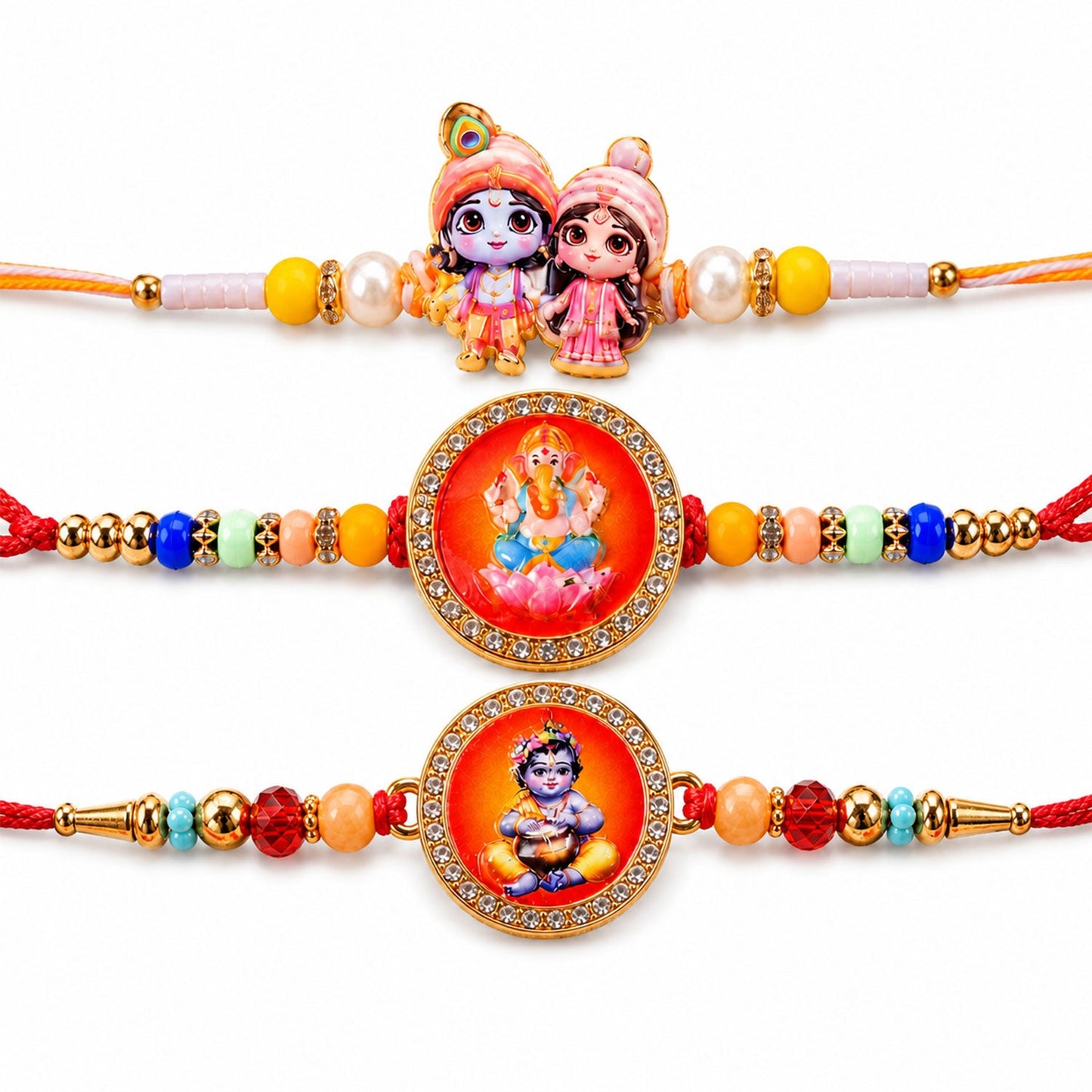 Radha Krishna Kids Beaded Rakhi with Playful Charm (3 Pc)