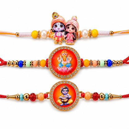 Radha Krishna Kids Beaded Rakhi with Playful Charm (3 Pc)