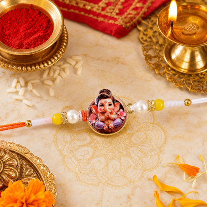 Ganpati Kids Pearl Beaded Rakhi with Cute Center Charm (3 Pc)