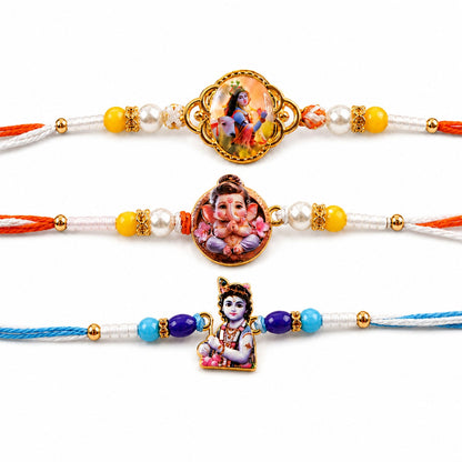 Ganpati Kids Pearl Beaded Rakhi with Cute Center Charm (3 Pc)