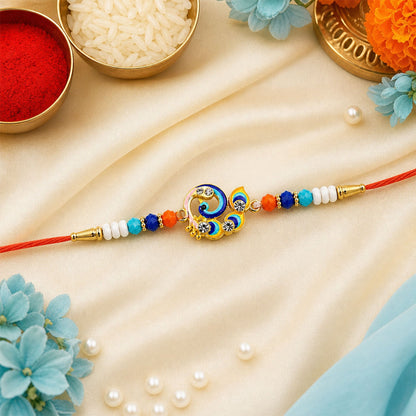 Peacock Charm Beaded Rakhi with Elegant Pattern Work (3 Pc)
