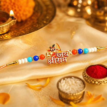 Krishna Peacock Beaded Rakhi with Devotional Charm (4 Pc)