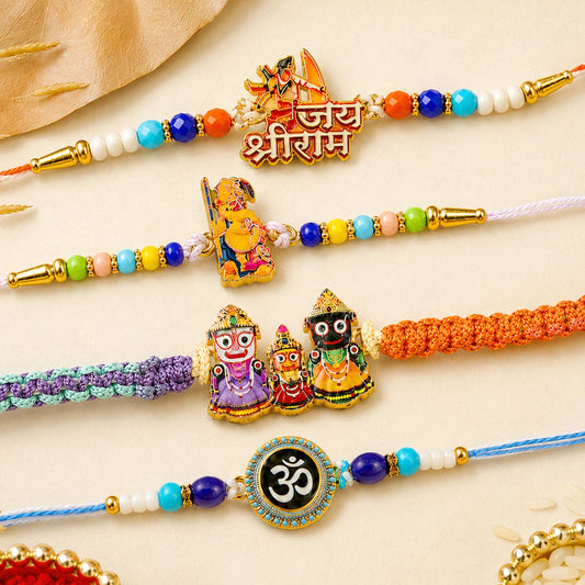 Jagannath Devotional Beaded Rakhi with Temple Charm (4 Pc)