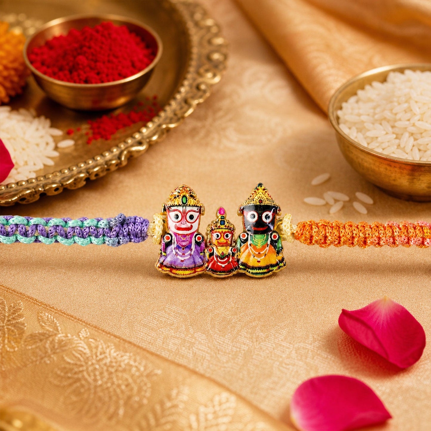 Jagannath Devotional Beaded Rakhi with Temple Charm (4 Pc)