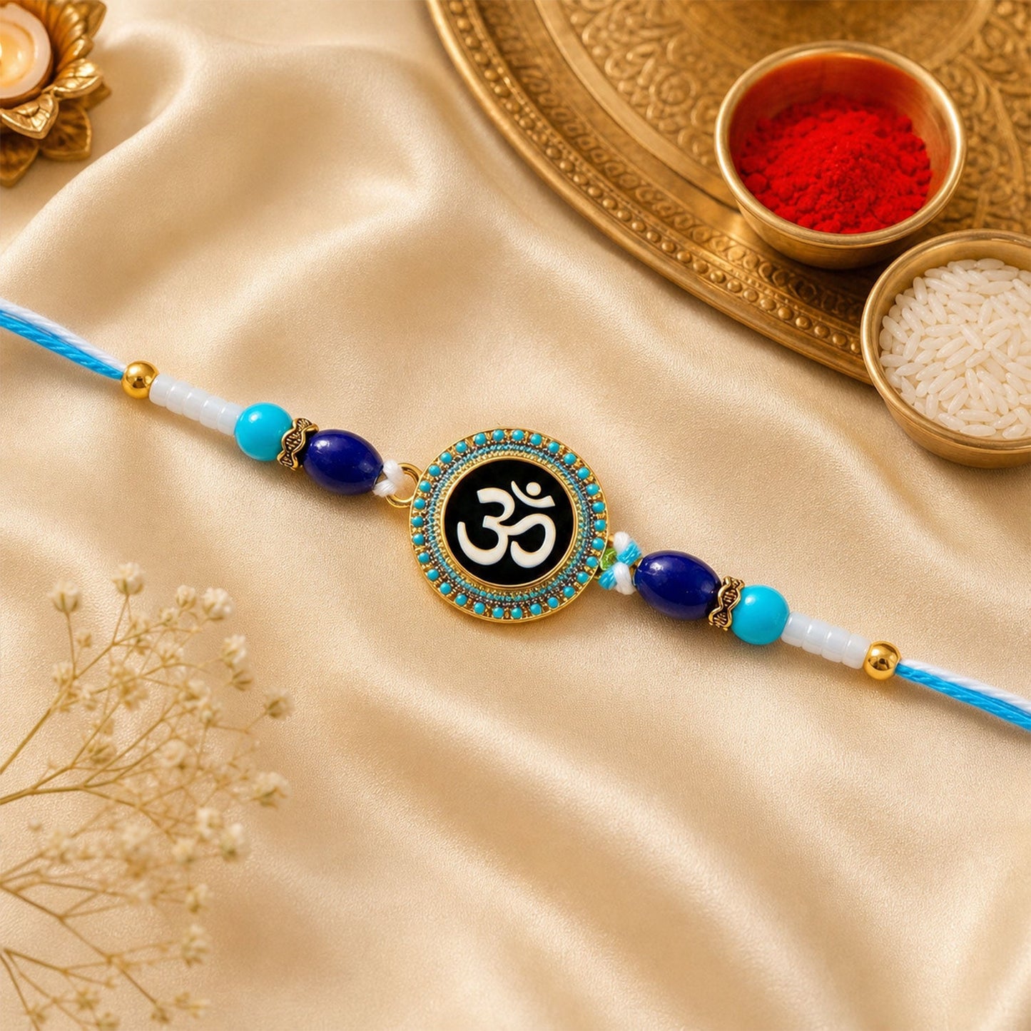 Jagannath Devotional Beaded Rakhi with Temple Charm (4 Pc)