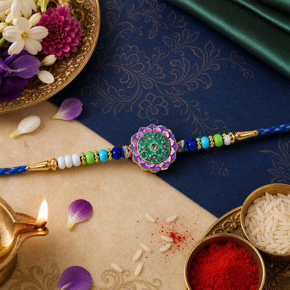Floral Kundan Beaded Rakhi with Traditional Work (4 Pc)