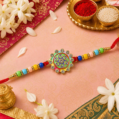 Floral Kundan Beaded Rakhi with Traditional Work (4 Pc)