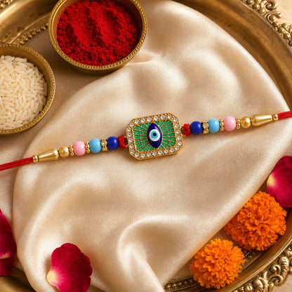 Evil Eye Beaded Rakhi with Protective Motif Work (4 Pc)