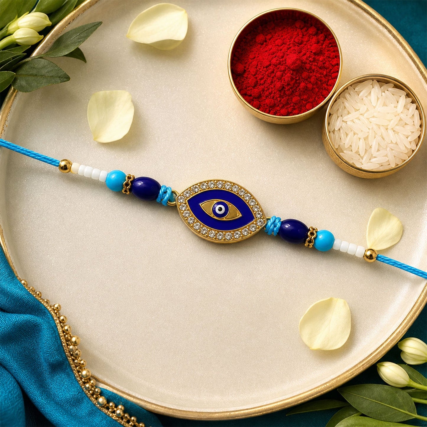 Evil Eye Beaded Rakhi with Protective Motif Work (4 Pc)