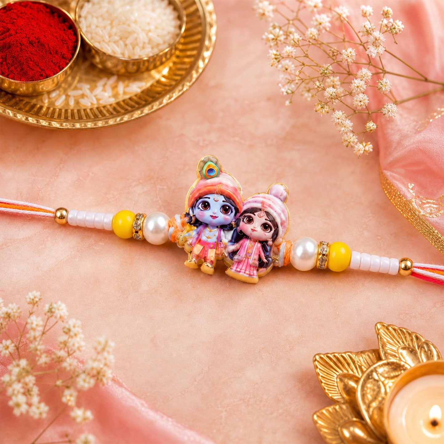 Ganesh Devotional Beaded Rakhi with Sacred Charm (4 Pc)