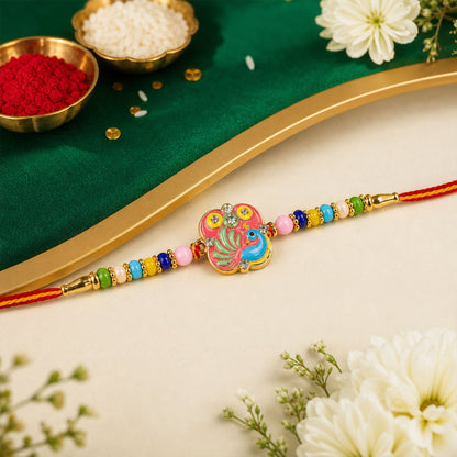 Peacock Kundan Beaded Rakhi with Ornamental Work (4 Pc)