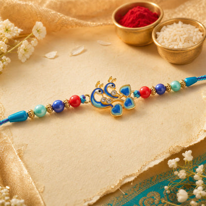 Peacock Kundan Beaded Rakhi with Ornamental Work (4 Pc)