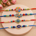 Evil Eye Peacock Beaded Rakhi with Kundan Detail (4 Pc)