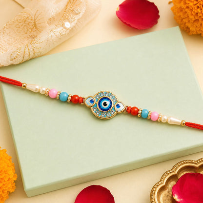 Evil Eye Peacock Beaded Rakhi with Kundan Detail (4 Pc)
