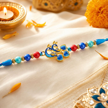 Evil Eye Peacock Beaded Rakhi with Kundan Detail (4 Pc)
