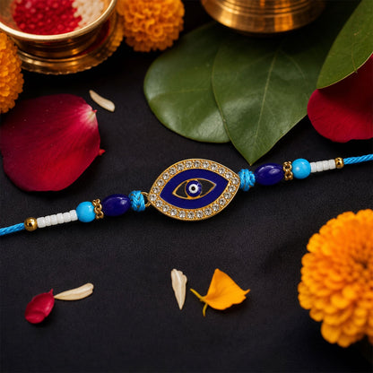 Evil Eye Peacock Beaded Rakhi with Kundan Detail (4 Pc)