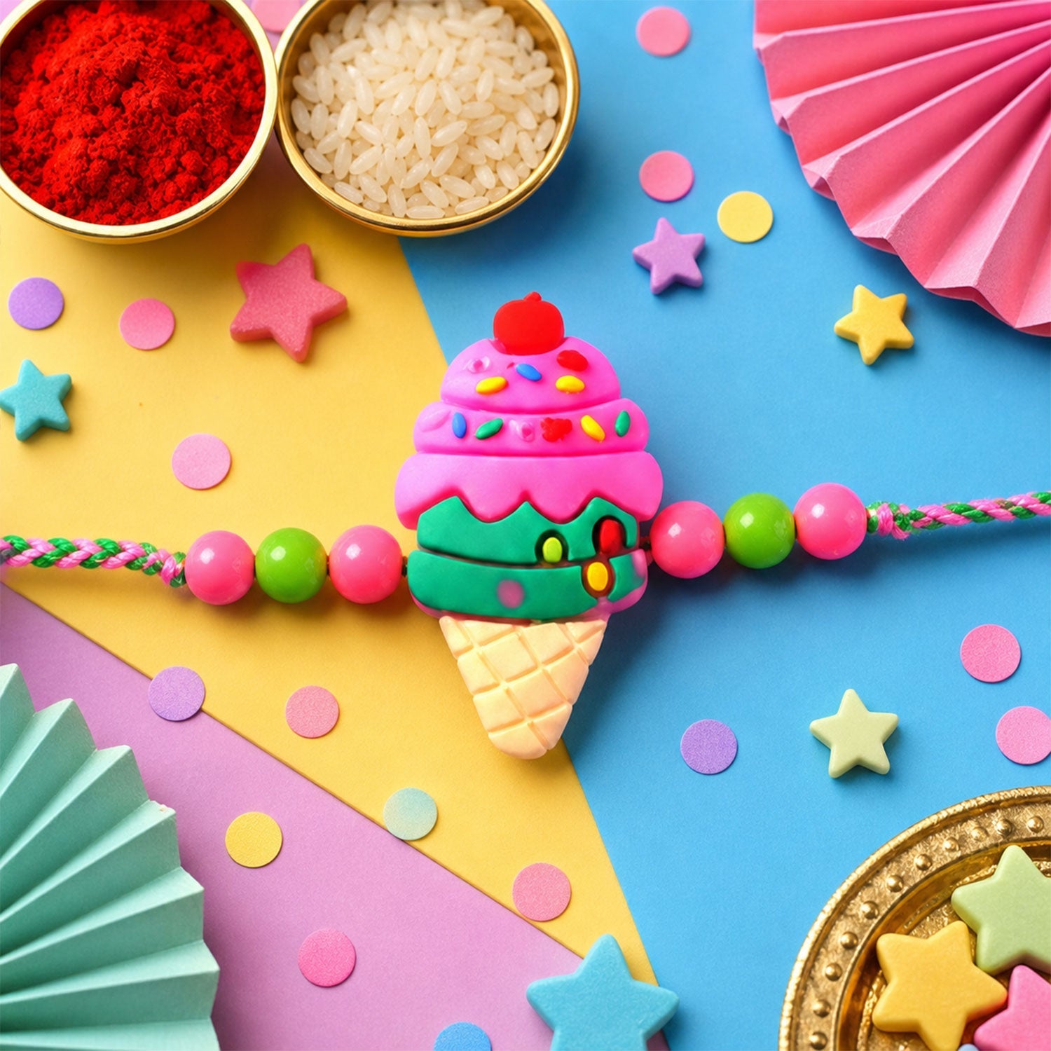 Ice Cream Kids Fancy Rakhi with Sweet Playful Charm (4 Pc)