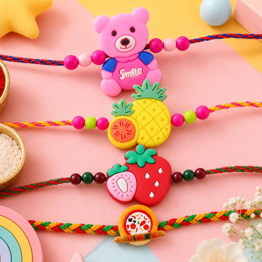 Fruit Theme Kids Beaded Rakhi with Fun Charm Work (4 Pc)