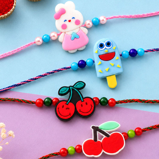 Cherry Kids Beaded Rakhi with Cute Fruit Charm (4 Pc)