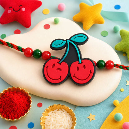 Cherry Kids Beaded Rakhi with Cute Fruit Charm (4 Pc)