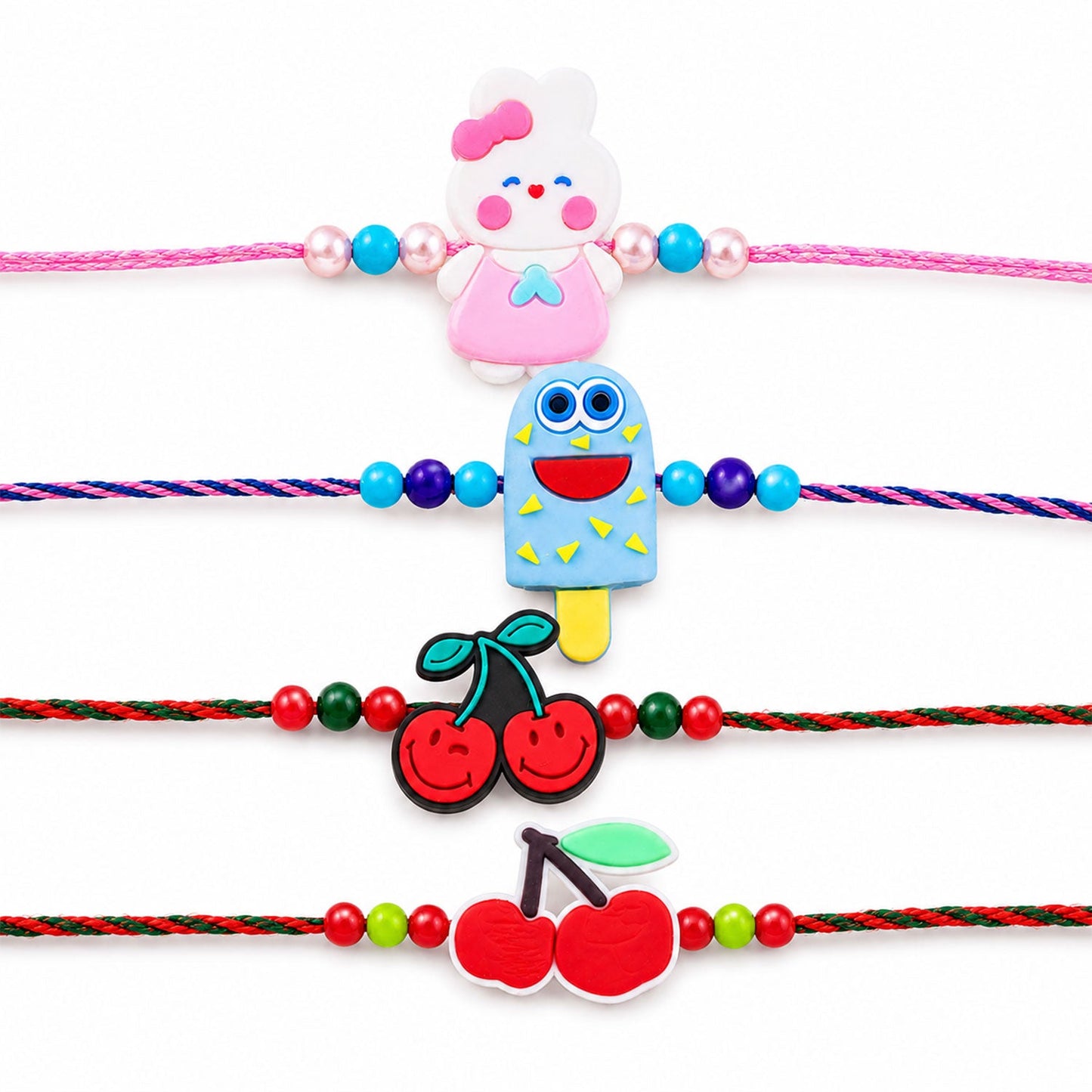 Cherry Kids Beaded Rakhi with Cute Fruit Charm (4 Pc)