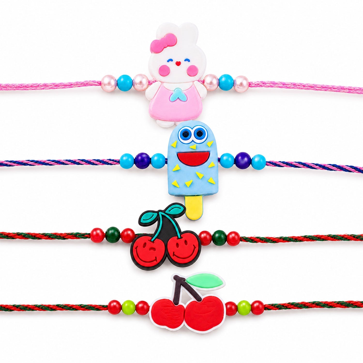 Cherry Kids Beaded Rakhi with Cute Fruit Charm (4 Pc)