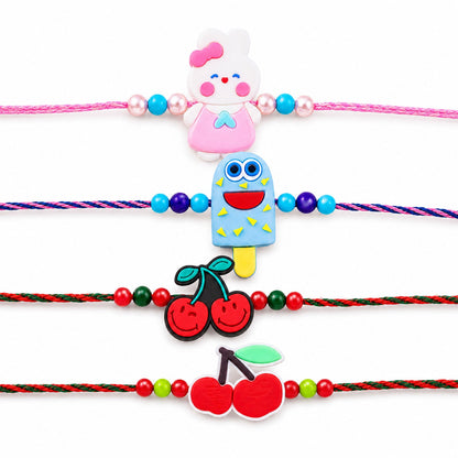Cherry Kids Beaded Rakhi with Cute Fruit Charm (4 Pc)