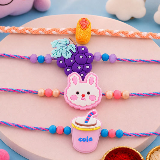 Grapes Kids Beaded Rakhi with Playful Fruit Charm (4 Pc)