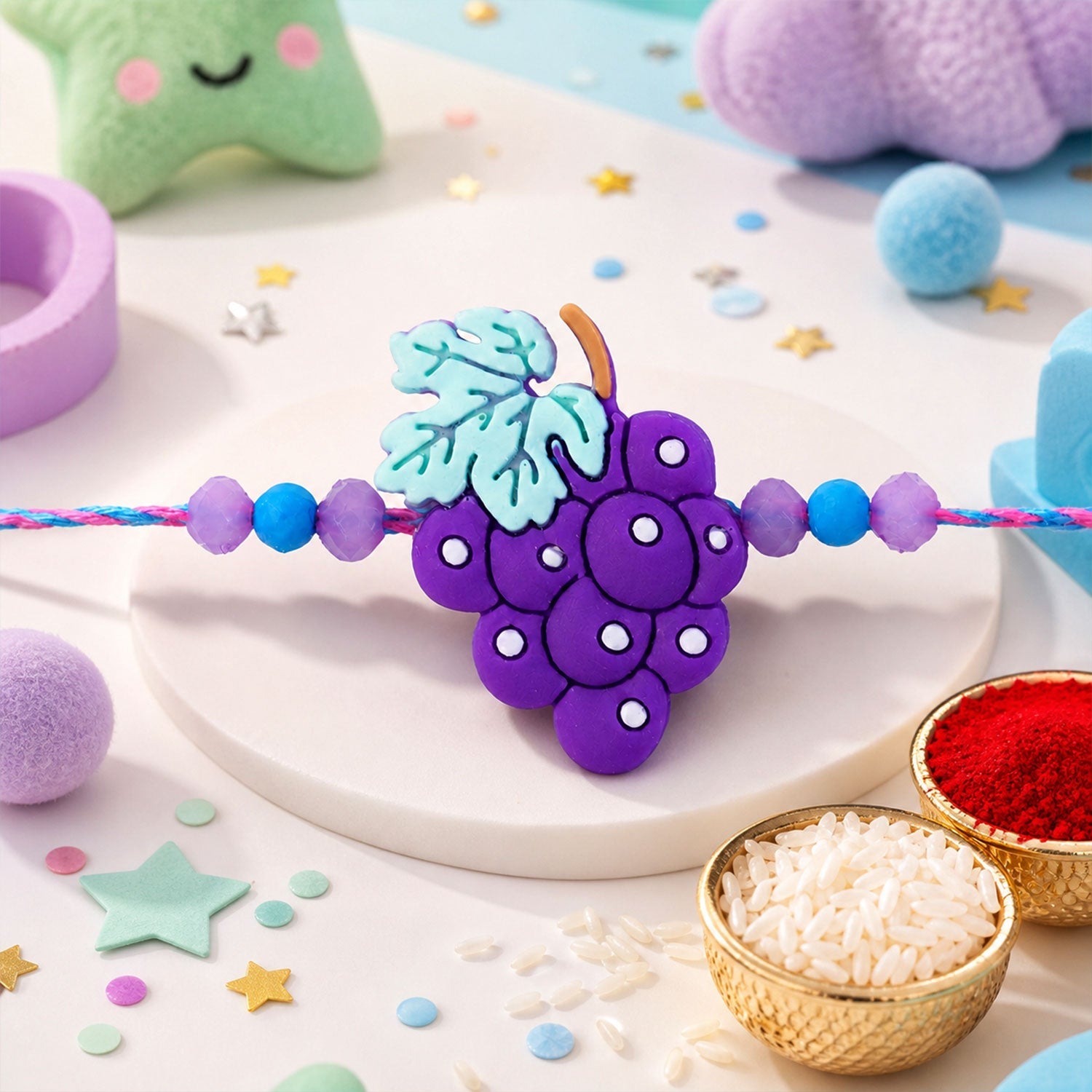 Grapes Kids Beaded Rakhi with Playful Fruit Charm (4 Pc)